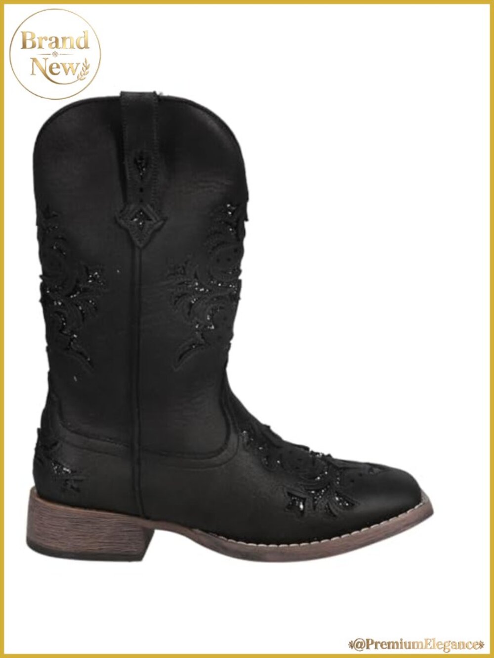 Faux Leather Mid Calf Pull On Boots Square Toe Low Heel